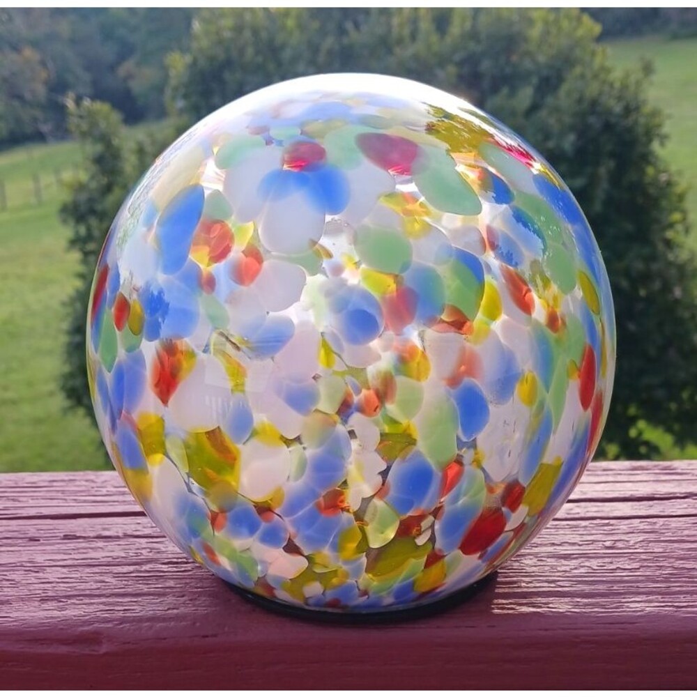 Vtg HQT Hand Blown Art Glass Confetti Orb Globe Sphere 5” Multicolor Ball Decor